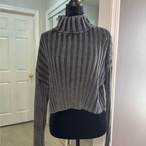 Chic Charcoal Ribbed Turtleneck Sweater